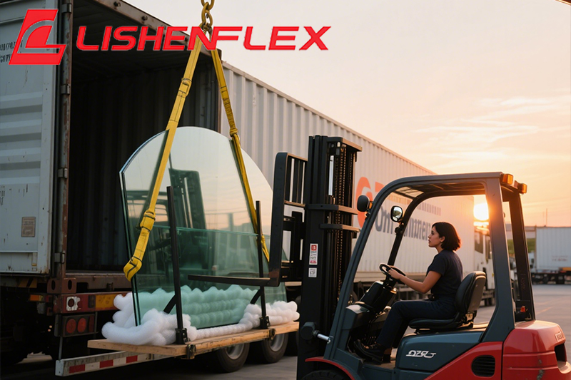 fiberglass pipe is lifted by a sling