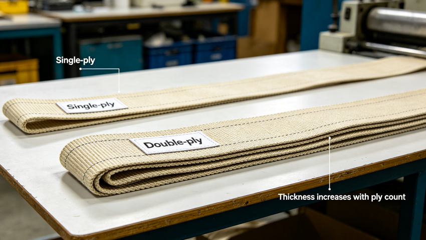 Single-ply (အပေါ်) နှင့် နှစ်ထပ်ထပ် (အောက်ခြေ) flat sling.png